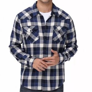 Frye Men's Flannel Shirt Jacquard Flannel Deep Night Sky Size Small